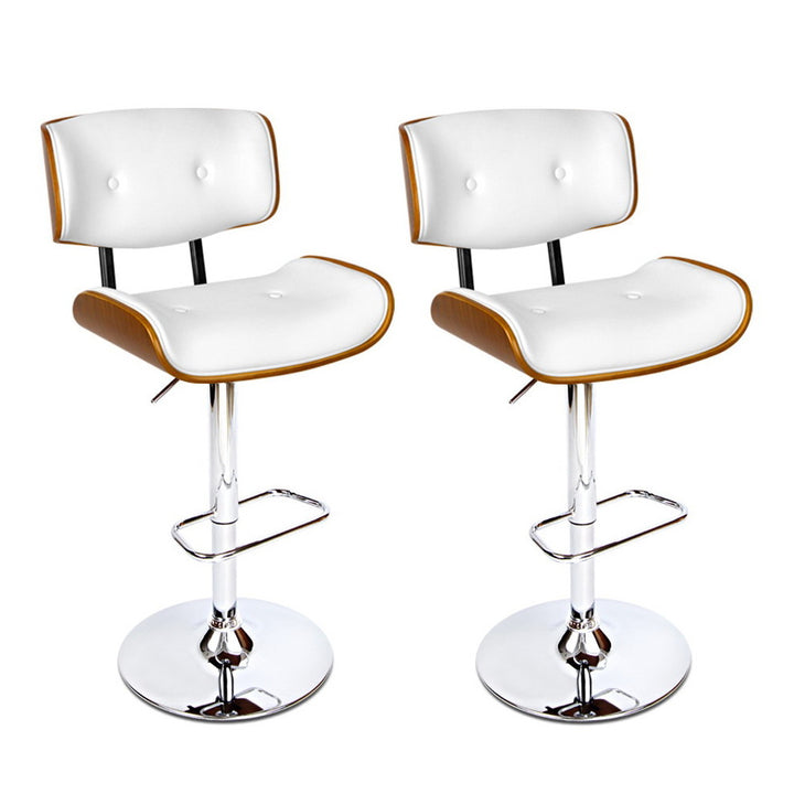 Morgan Leather Bar Stool Wooden Swivel (Set of 2) White