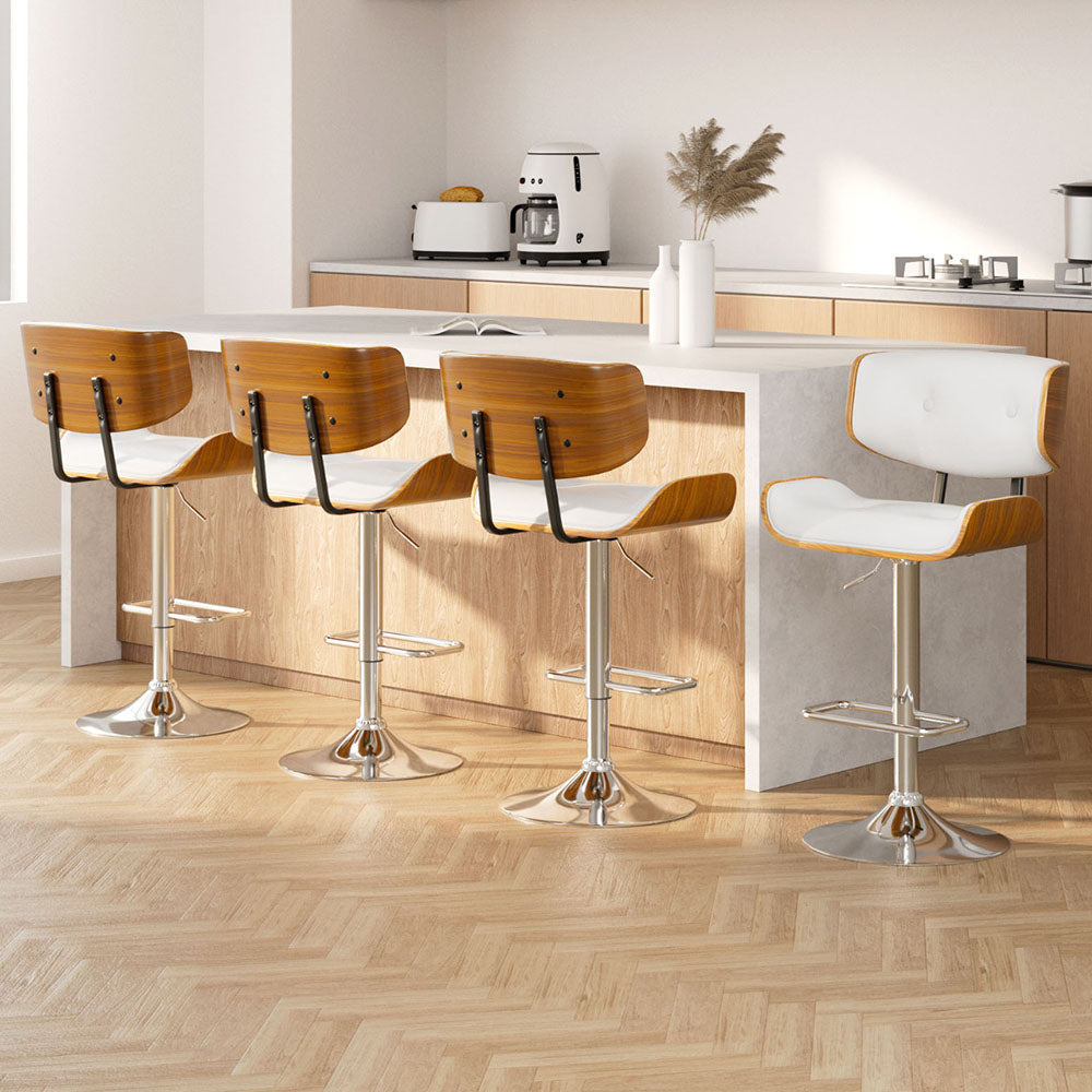 Morgan Leather Bar Stool Wooden Swivel (Set of 4) White