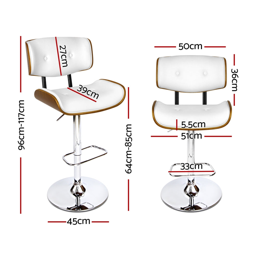 Morgan Leather Bar Stool Wooden Swivel (Set of 4) White
