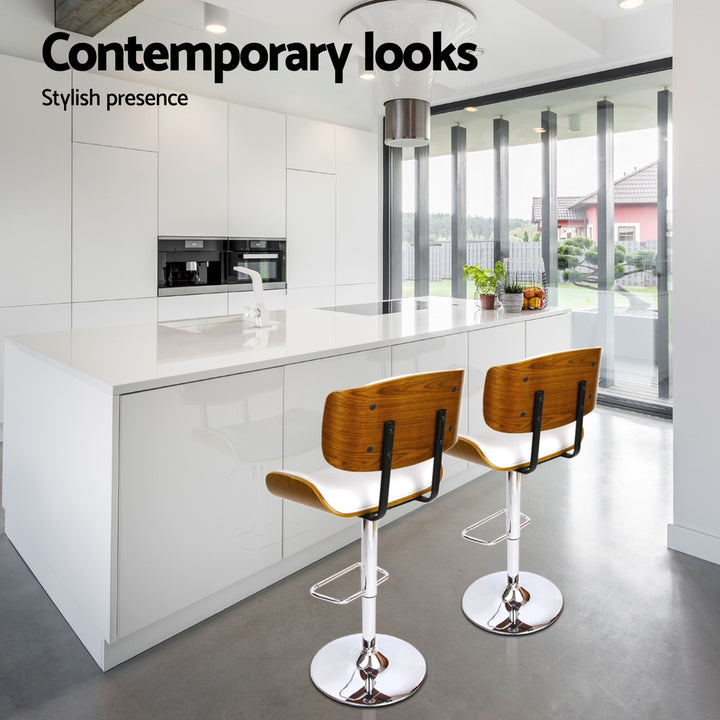 Morgan Leather Bar Stool Wooden Swivel (Set of 4) White