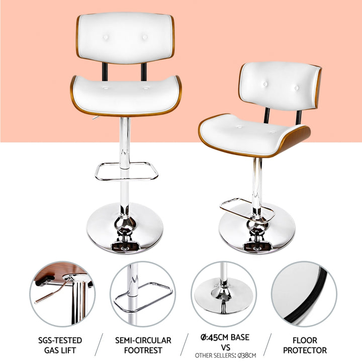 Morgan Leather Bar Stool Wooden Swivel (Set of 4) White