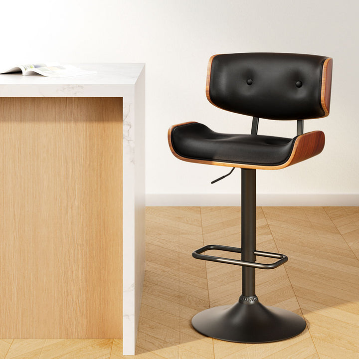 Morgan Leather Bar Stool Wooden Swivel Black Frame