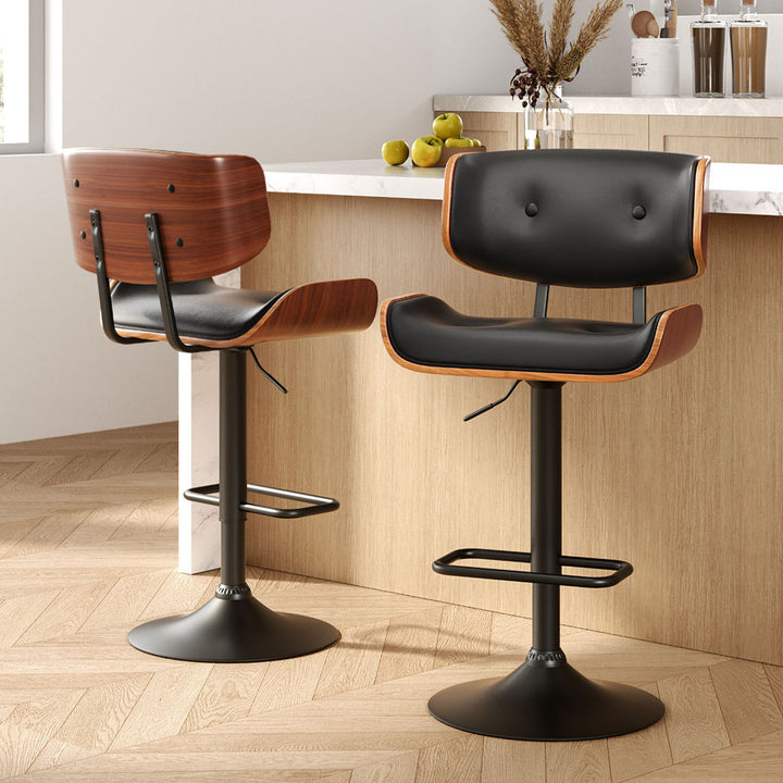 Morgan Leather Bar Stool Wooden Swivel (Set of 2) Black Frame