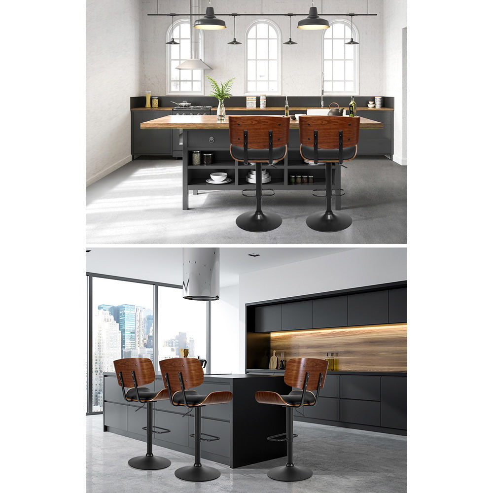 Morgan Leather Bar Stool Wooden Swivel (Set of 2) Black Frame