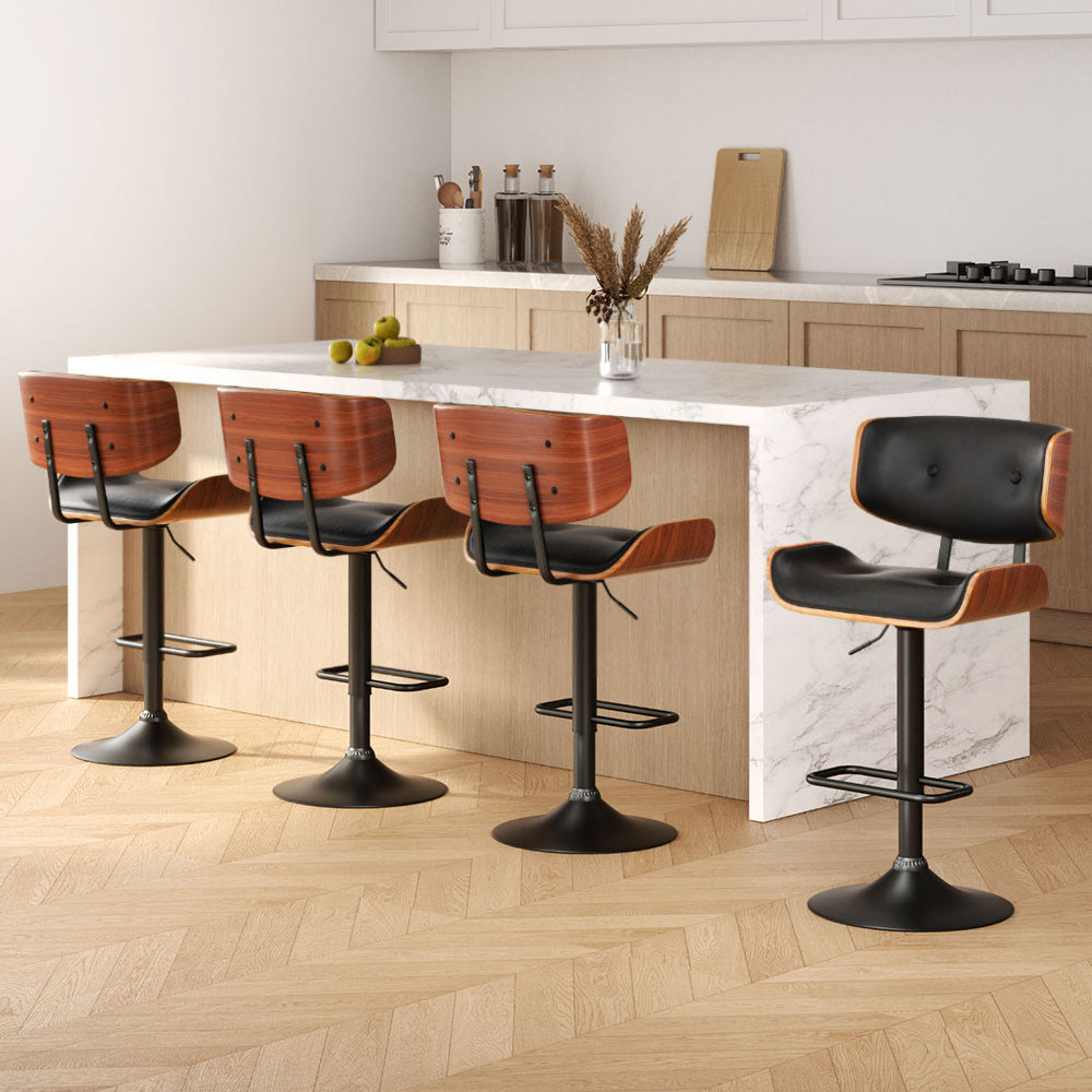 Morgan Leather Bar Stool Wooden Swivel (Set of 4) Black Frame