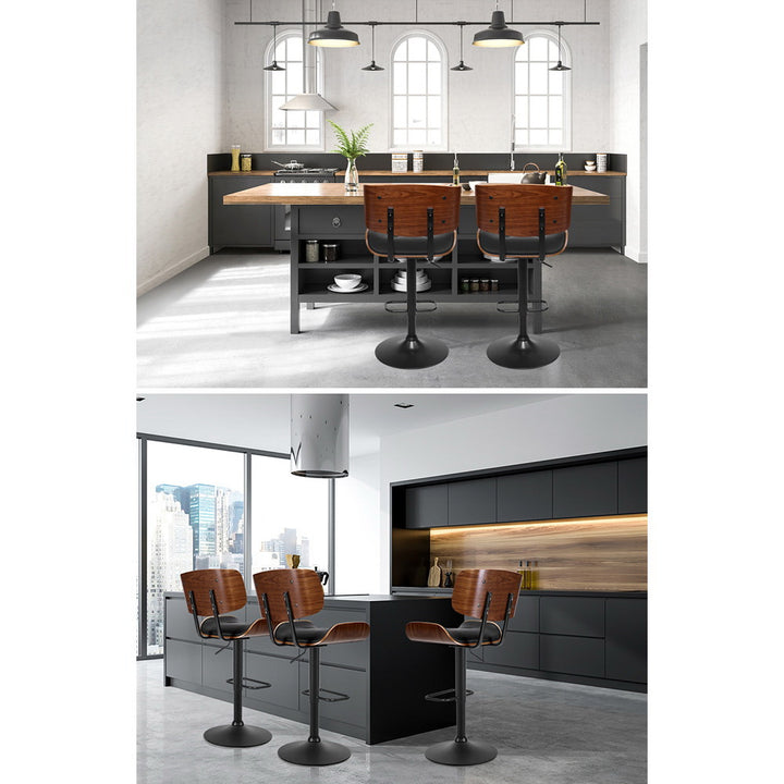 Morgan Leather Bar Stool Wooden Swivel (Set of 4) Black Frame