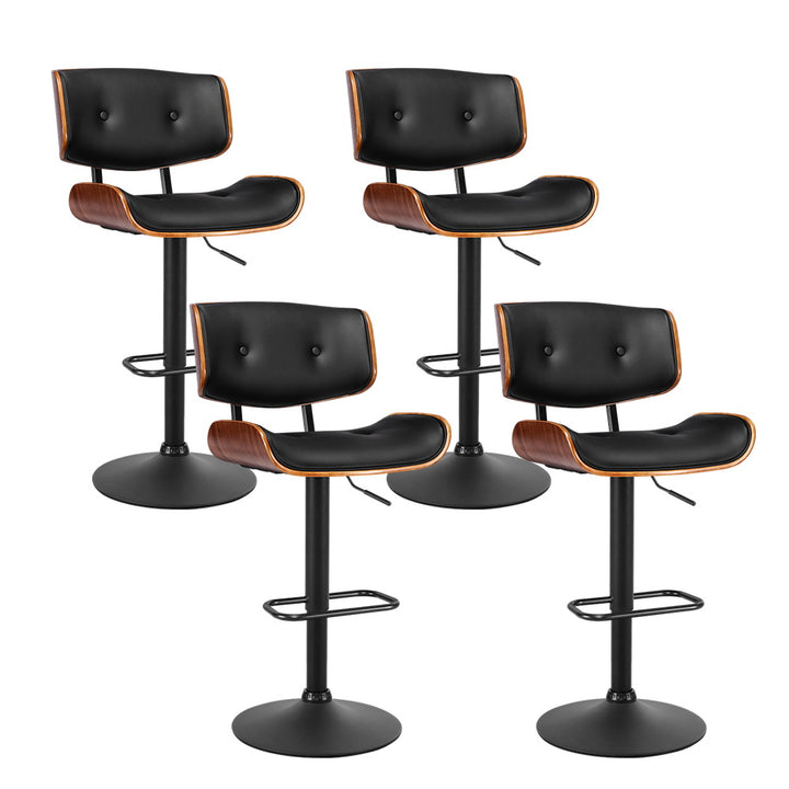 Morgan Leather Bar Stool Wooden Swivel (Set of 4) Black Frame