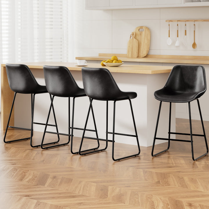 Winston Leather Bar Stool (Set of 4) Black 70cm