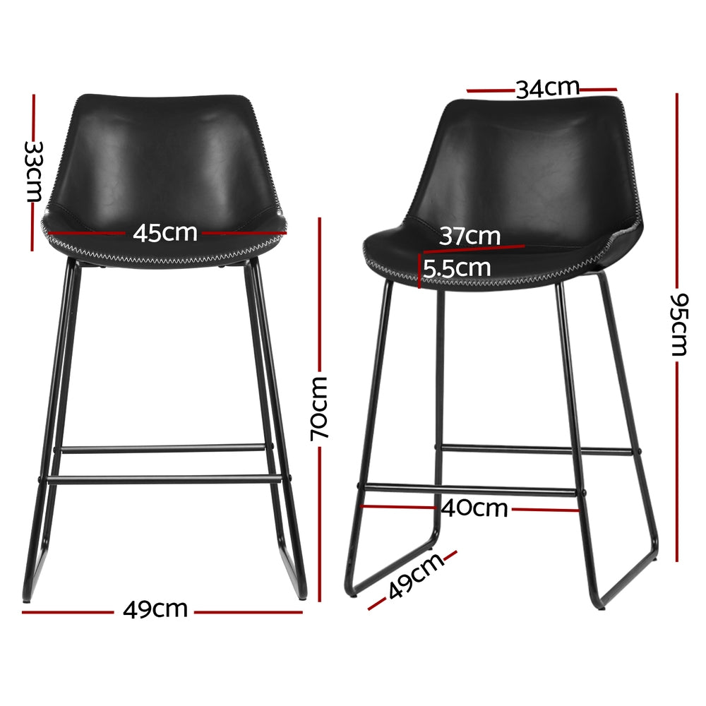 Winston Leather Bar Stool (Set of 4) Black 70cm