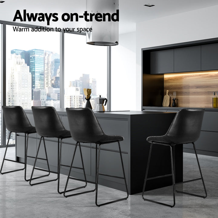 Winston Leather Bar Stool (Set of 4) Black 70cm