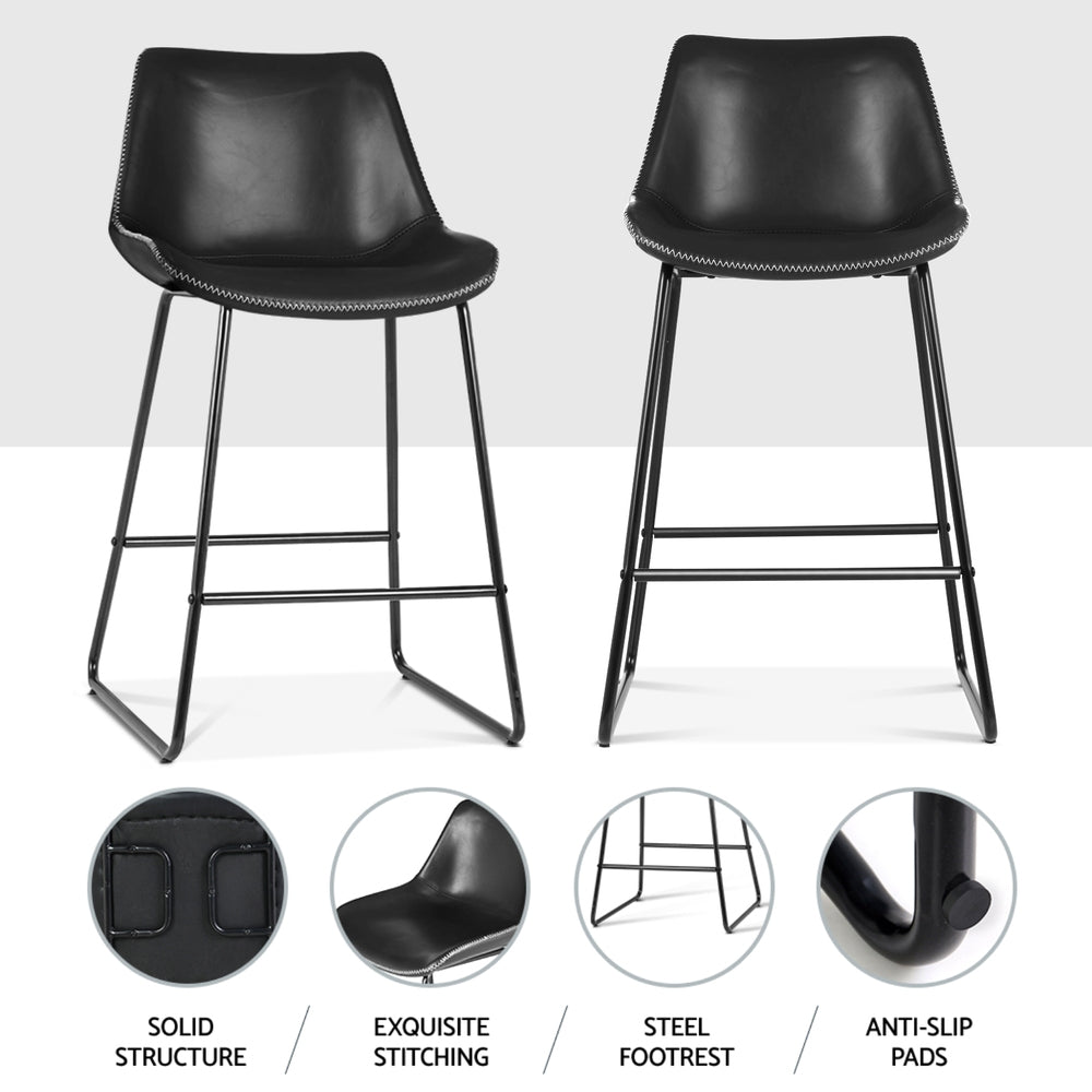 Winston Leather Bar Stool (Set of 4) Black 70cm