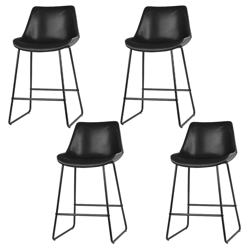 Winston Leather Bar Stool (Set of 4) Black 70cm