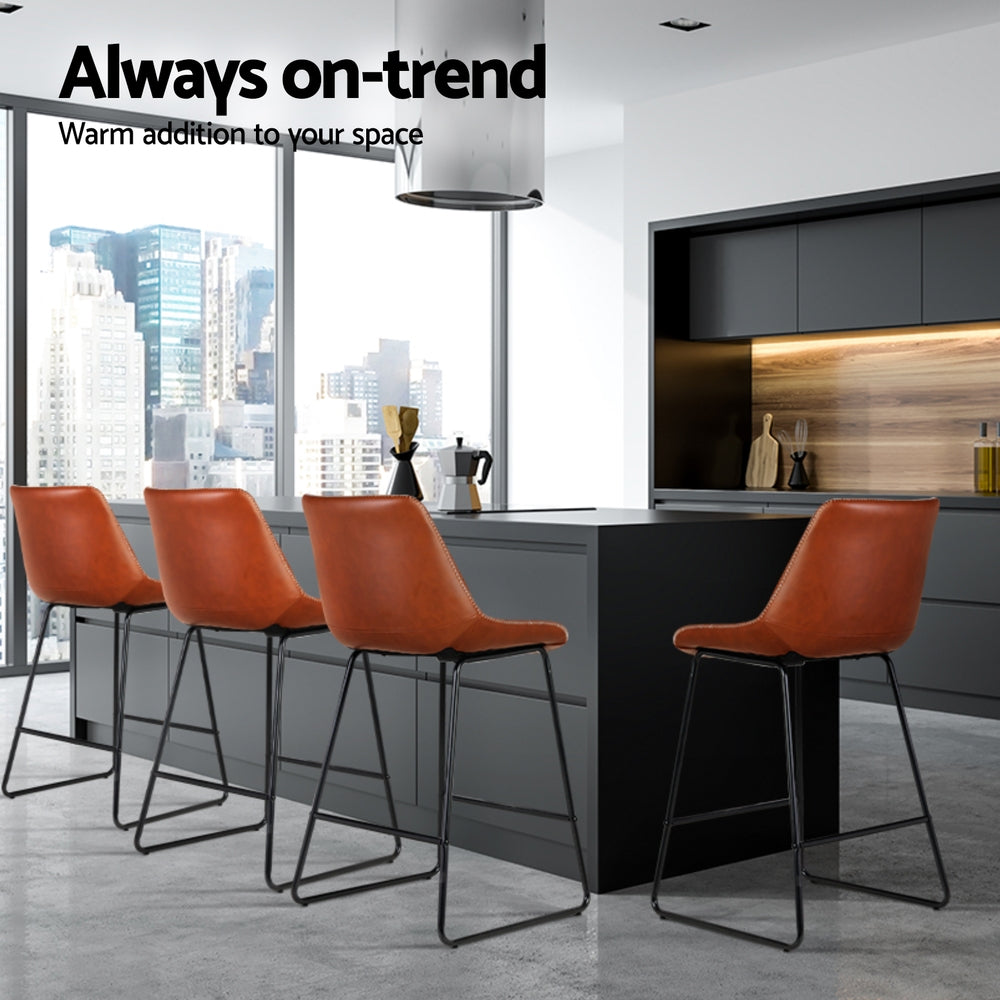 Winston Leather Bar Stool (Set of 4) Brown 70cm