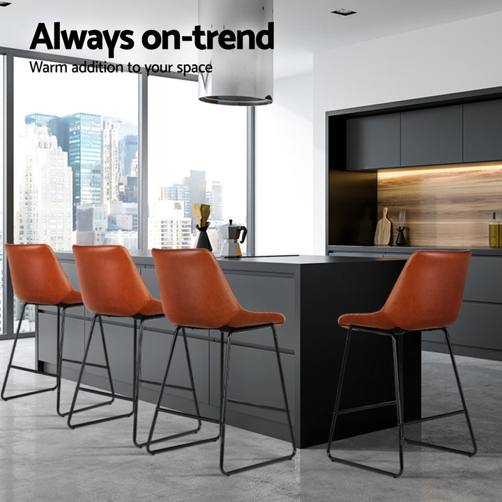 Winston Leather Bar Stool (Set of 4) Brown 70cm