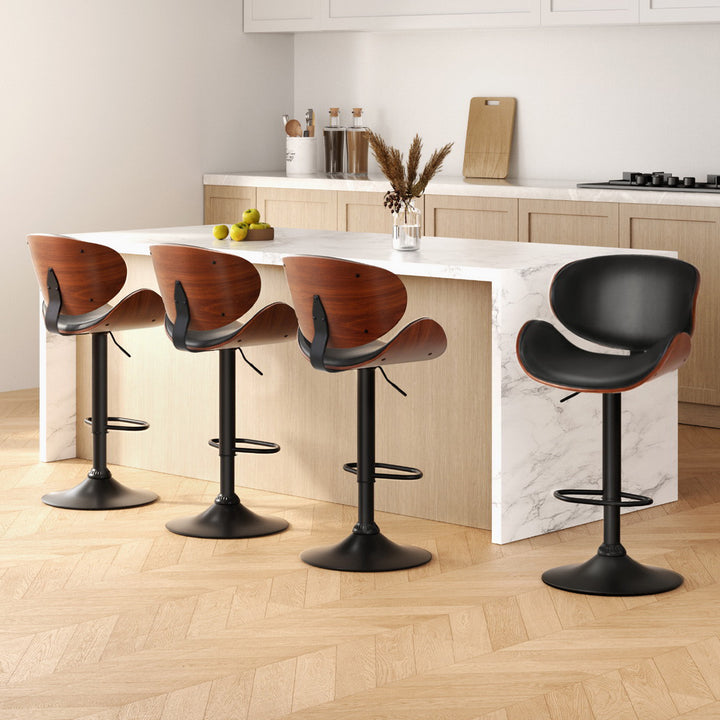 Jaycee Leather Bar Stool Swivel (Set of 4) Black Frame