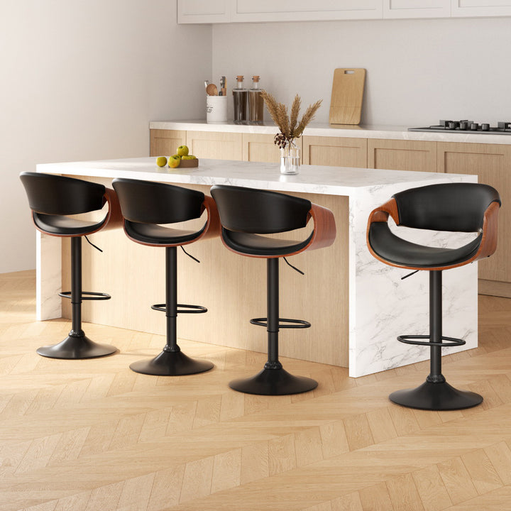 Amber Leather Bar Stool Swivel (Set of 4) Black Frame