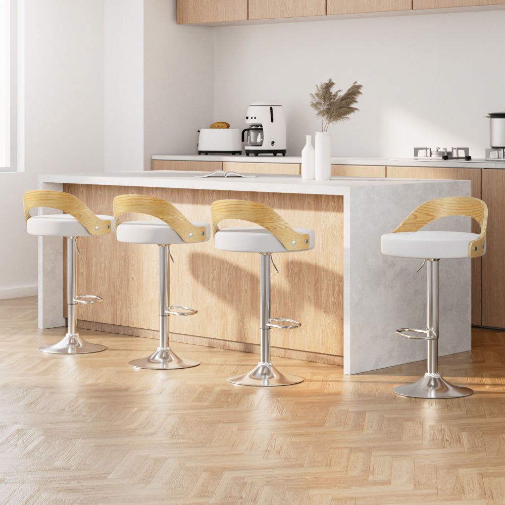 Oliver Leather Bar Stool Swivel (Set of 4) White