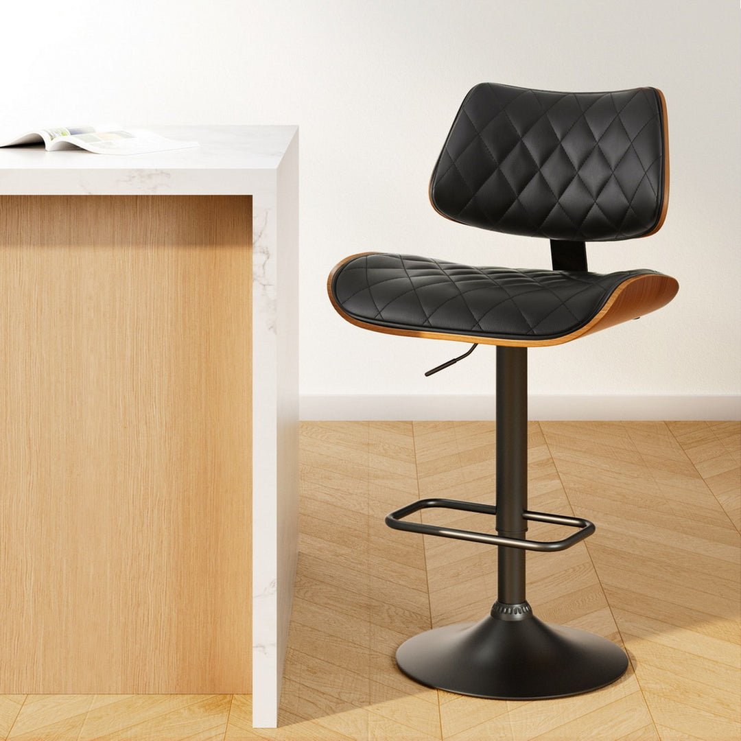 Artiss Bar Stools Kitchen Dining Chairs Gas Lift Stool Wooden Leather Black
