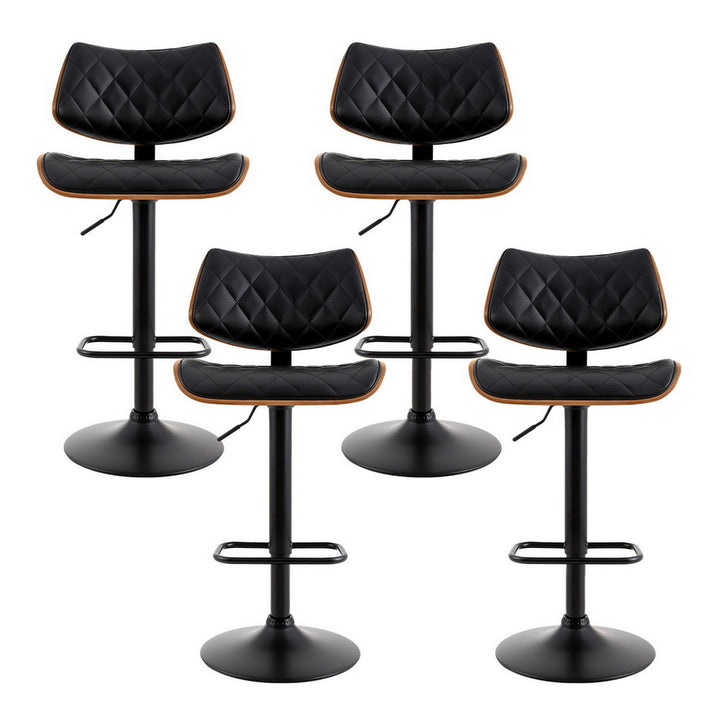 Artiss 4x Bar Stools Kitchen Dining Chairs Gas Lift Stool Wooden Leather Black