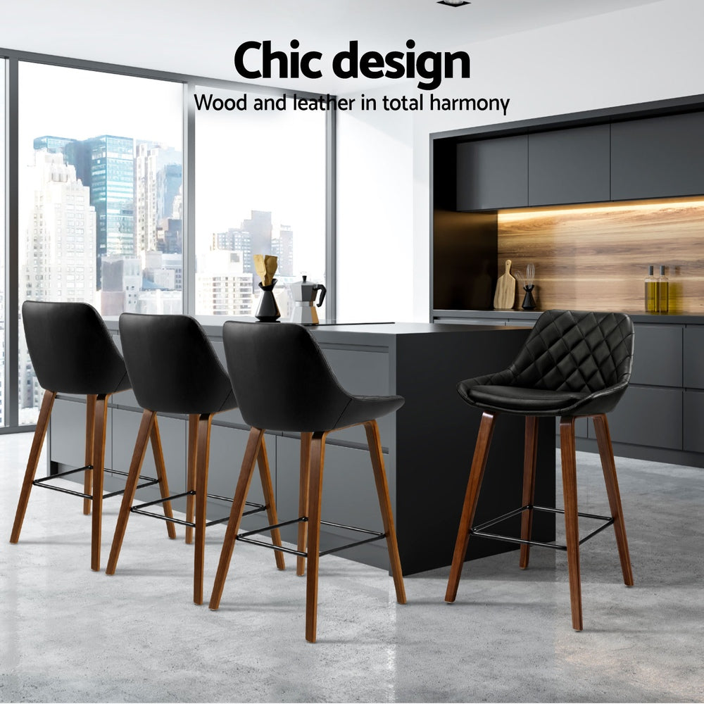 Hunter Leather Counter Stool Wooden (Set of 4) Black 68cm