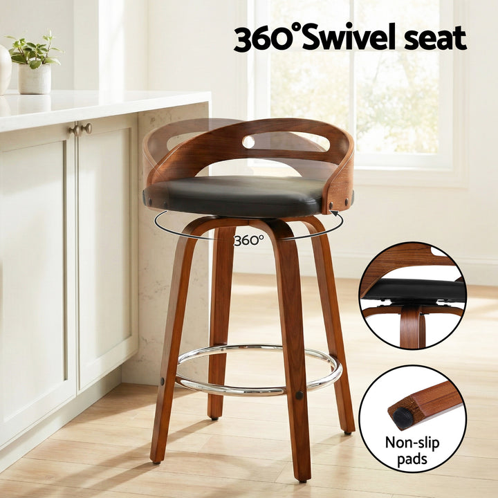 Artiss 2x Bar Stools Swivel Dining Chairs Low Back Counter Seat PU Cushion