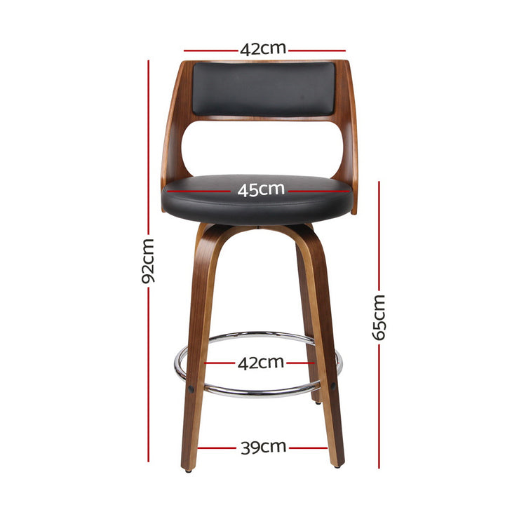 Bentwood Wooden Counter Stool Leather Swivel (Set of 2) Black 65cm