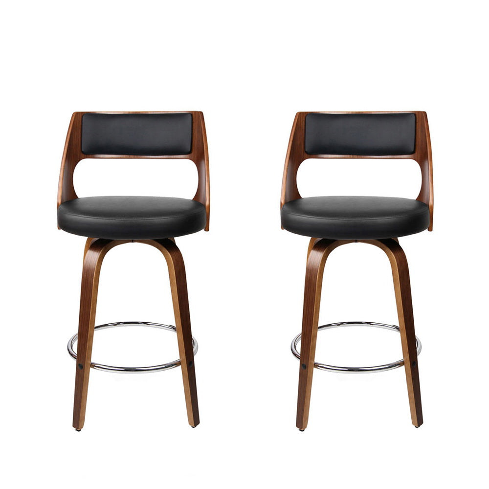 Bentwood Wooden Counter Stool Leather Swivel (Set of 2) Black 65cm