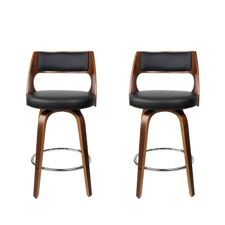 Bentwood Wooden Counter Stool Leather Swivel (Set of 2) Black 65cm