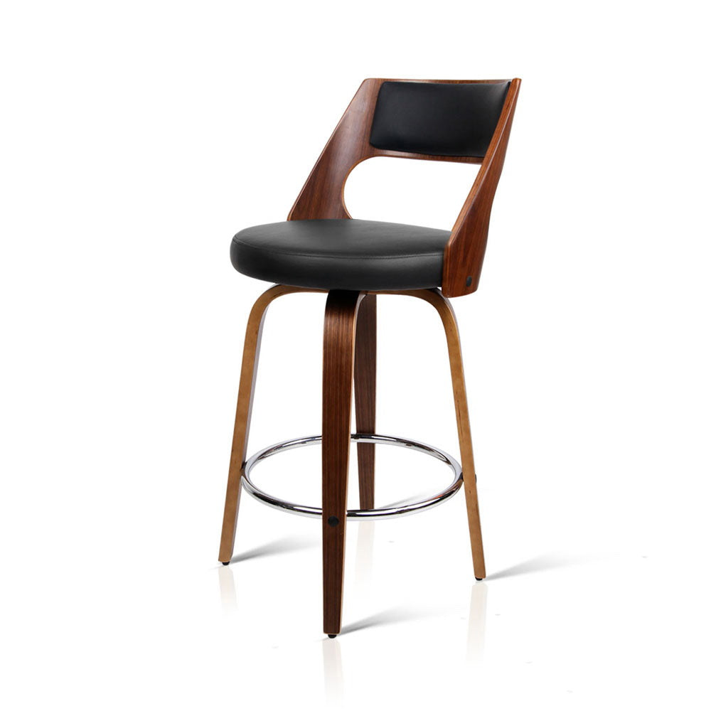 Bentwood Wooden Counter Stool Leather Swivel (Set of 2) Black 65cm