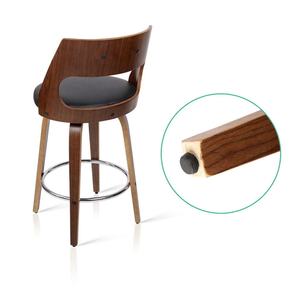 Bentwood Wooden Counter Stool Leather Swivel (Set of 2) Black 65cm