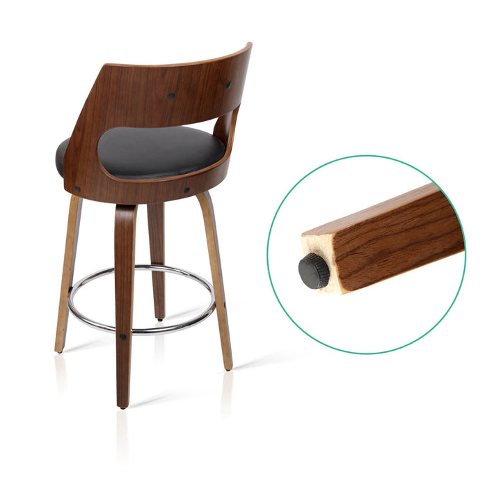 Bentwood Wooden Counter Stool Leather Swivel (Set of 2) Black 65cm
