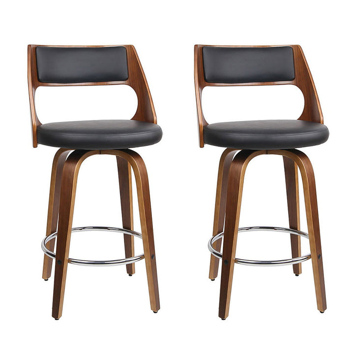 Bentwood Wooden Counter Stool Leather Swivel (Set of 2) Black 65cm