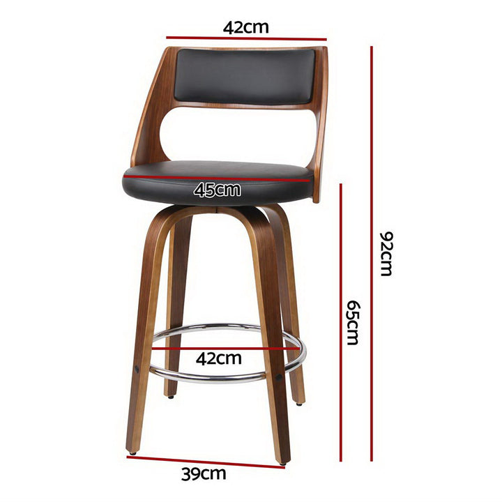 Bentwood Wooden Counter Stool Leather Swivel (Set of 4) Black 65cm