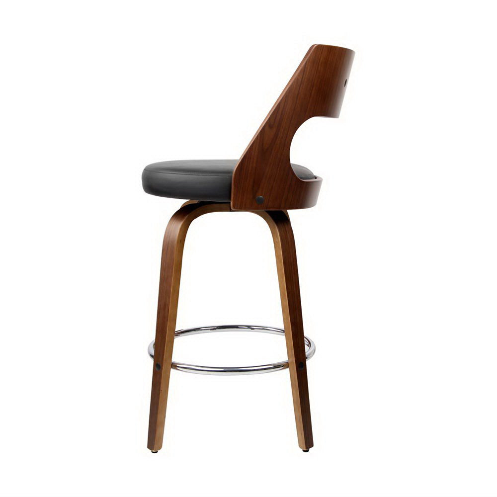 Bentwood Wooden Counter Stool Leather Swivel (Set of 4) Black 65cm