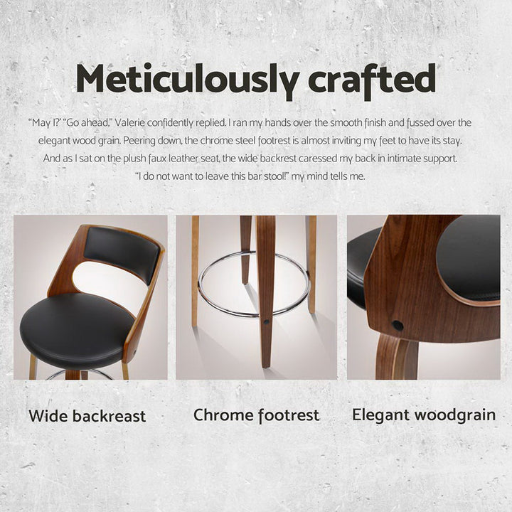 Bentwood Wooden Counter Stool Leather Swivel (Set of 4) Black 65cm