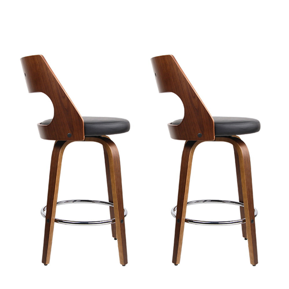 Bentwood Wooden Bar Stool Leather Swivel (Set of 2) Black 76cm
