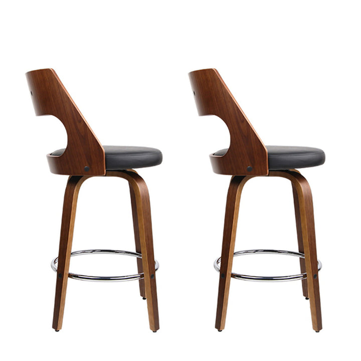 Bentwood Wooden Bar Stool Leather Swivel (Set of 2) Black 76cm