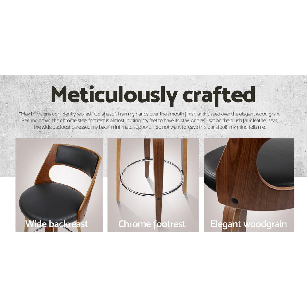 Bentwood Wooden Bar Stool Leather Swivel (Set of 2) Black 76cm