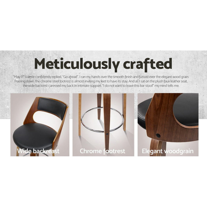 Bentwood Wooden Bar Stool Leather Swivel (Set of 2) Black 76cm