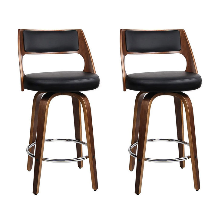 Bentwood Wooden Bar Stool Leather Swivel (Set of 2) Black 76cm