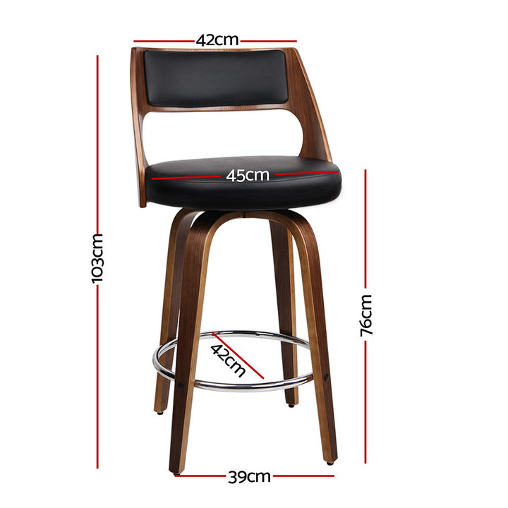 Bentwood Wooden Bar Stool Leather Swivel (Set of 4) Black 76cm