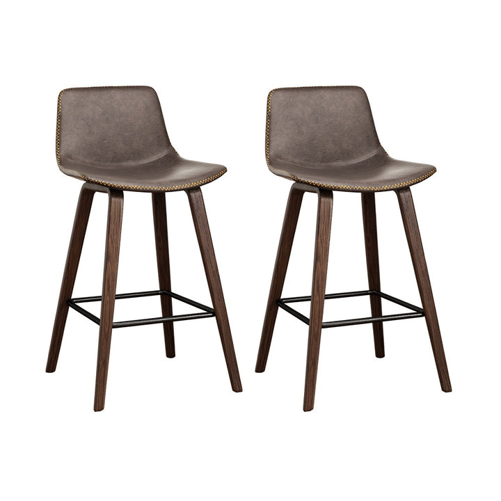 Schmidt Leather Counter Stool Wooden (Set of 2) Walnut 68cm