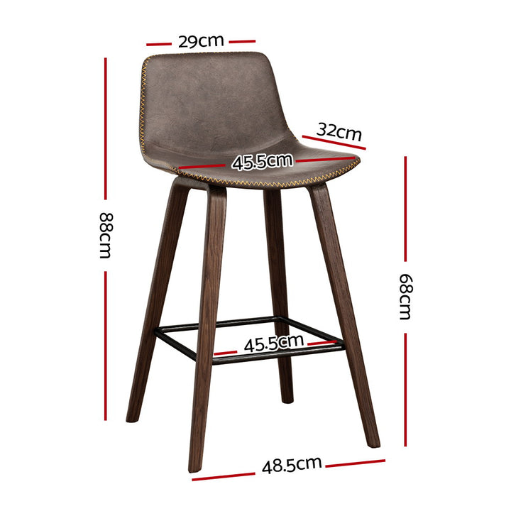 Schmidt Leather Counter Stool Wooden (Set of 2) Walnut 68cm