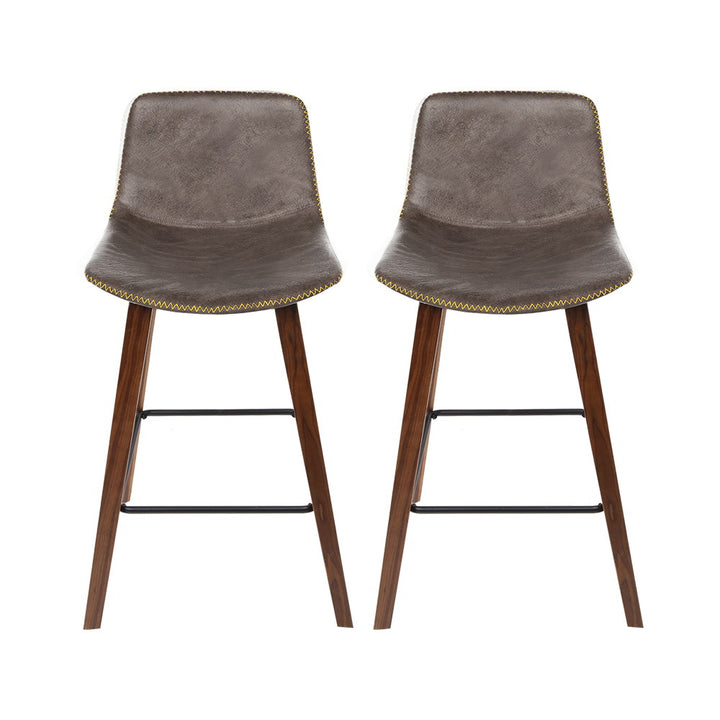 Schmidt Leather Counter Stool Wooden (Set of 2) Walnut 68cm