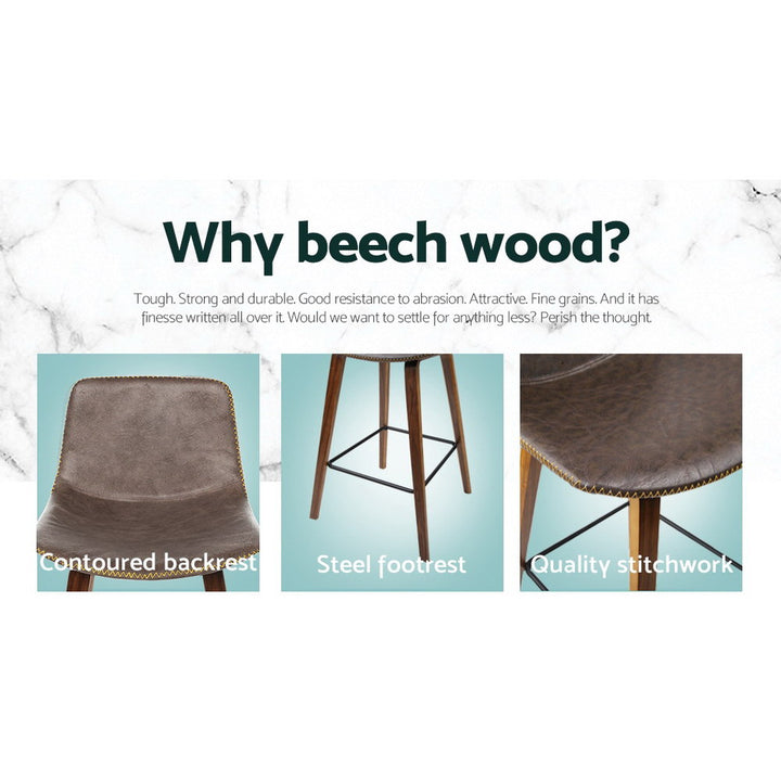 Schmidt Leather Counter Stool Wooden (Set of 2) Walnut 68cm