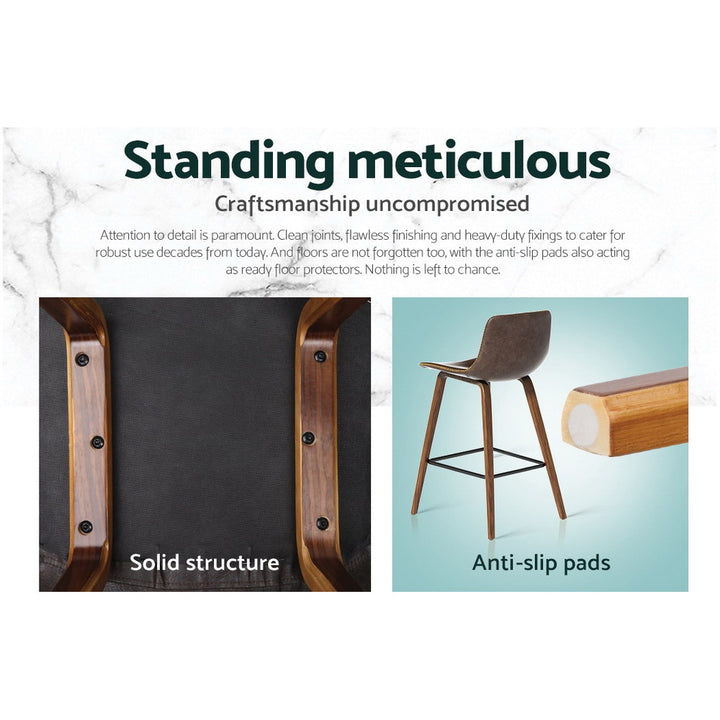 Schmidt Leather Counter Stool Wooden (Set of 2) Walnut 68cm