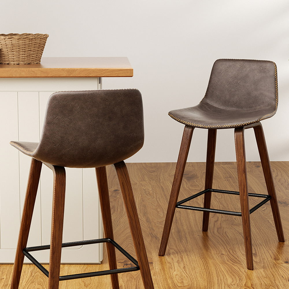 Schmidt Leather Counter Stool Wooden (Set of 2) Walnut 68cm