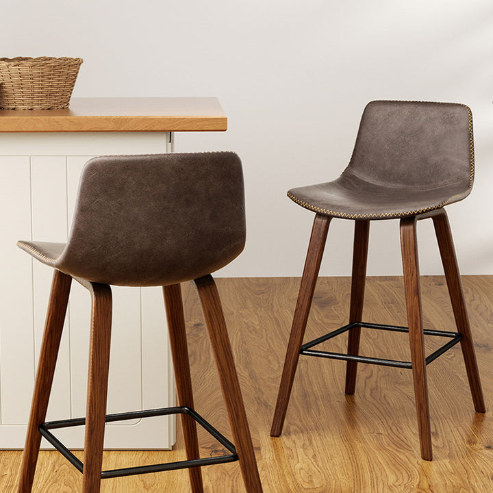 Schmidt Leather Counter Stool Wooden (Set of 2) Walnut 68cm