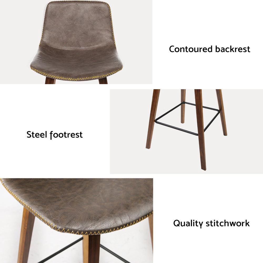 Schmidt Leather Counter Stool Wooden (Set of 4) Walnut 68cm