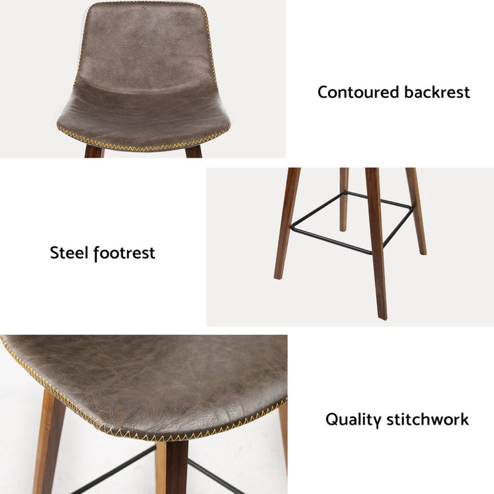 Schmidt Leather Counter Stool Wooden (Set of 4) Walnut 68cm